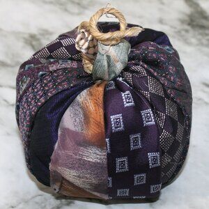 HAND CRAFTED Purple Pumpkin Fall Holiday Upcycled Neck Ties Silk Stuffed Decor